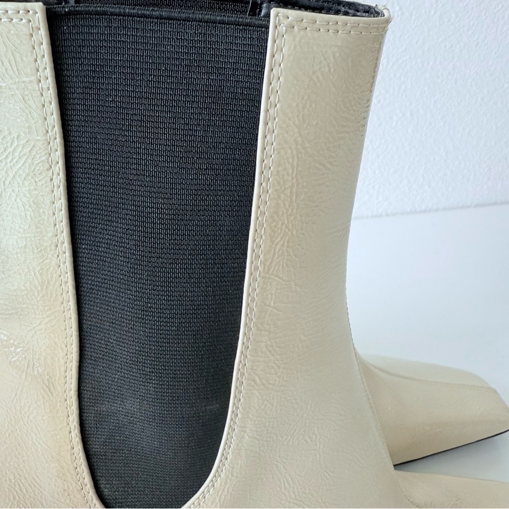 Zara Patent Square-Toe Heeled Ankle Boots-Ecru-Women’s Size 9 Vegan - Picture 8 of 14